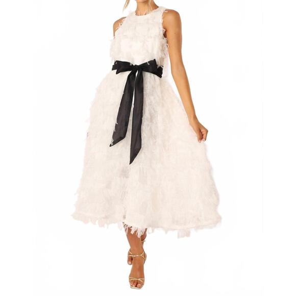 JUST ME Dresses & Skirts - NEW JUST ME feathered midi dress in white/black